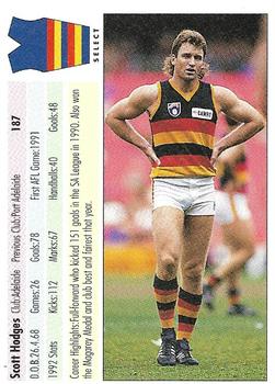 1993 Select AFL #187 Scott Hodges Back